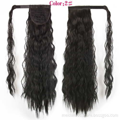 factory vendors black color elastic synthetic long curly hair drawstring ponytail